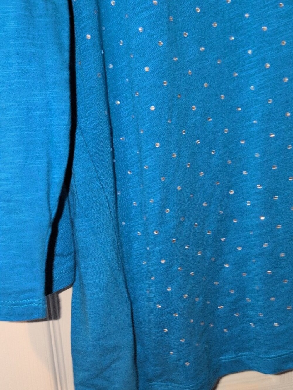Zenergy by Chico's Teal Rhinestone Scoop Neck 3/4 Sleeve Top - Picture 5 of 5